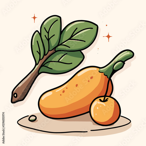 vibrant fruit illustration with leafy green basil