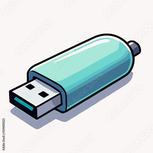 usb flash drive with blue cap  cartoon illustration