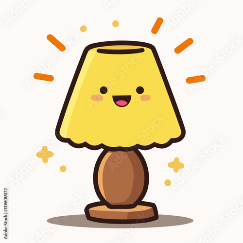 cartoon lamp with yellow shade and orange base  cute illustration of a tabletop light