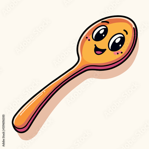 cute cartoon spoon with yellow handle and pink face