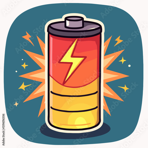 vibrant red battery with yellow electrical spark