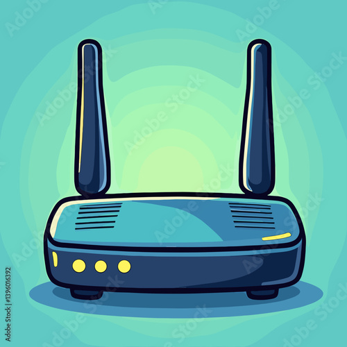 wifi router with antenna  blue and white illustration