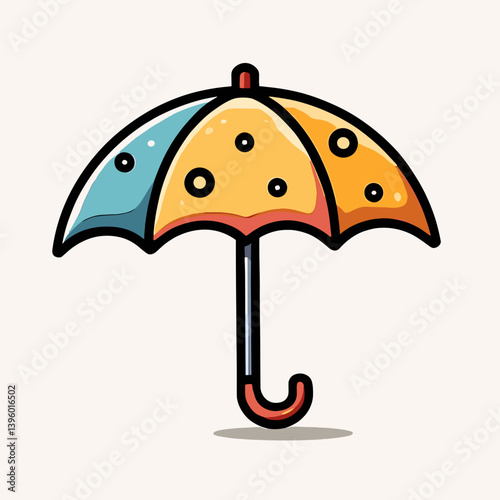 vibrant yellow umbrella with blue dots  cartoon illustration