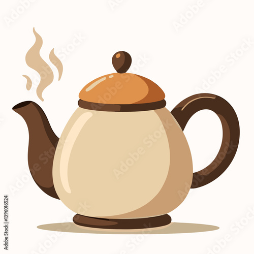 warm tea in brown ceramic kettle with steam