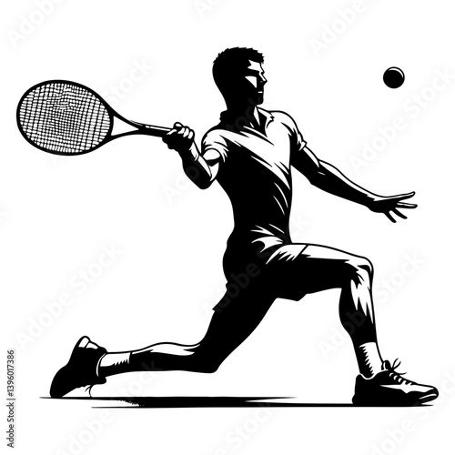 Male Tennis Player Hitting A Shot, Black And White Tennis Silhouette