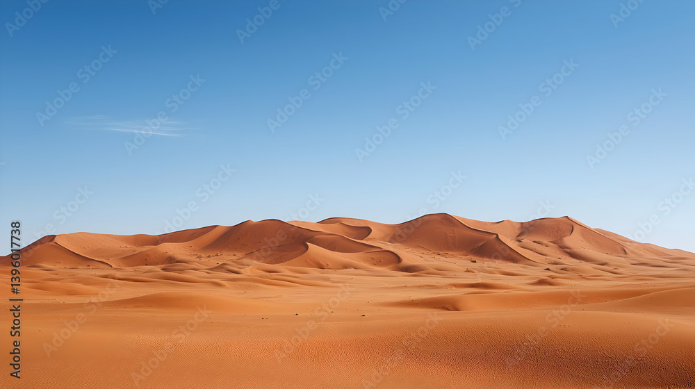 Fototapeta premium Vast Desert Landscape With Red Dunes Under Clear Blue Sky