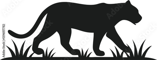 Majestic Black Panther Silhouette in Grassland Habitat