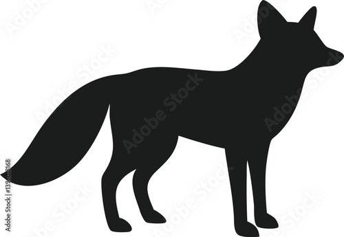 Black Silhouette of a Fox, Wild Animal, Vector Graphic