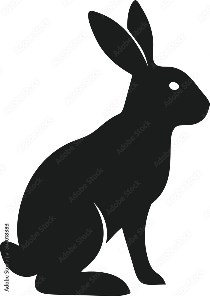 Obraz premium Silhouette of a Sitting Hare, Black Rabbit Icon, Wildlife Image