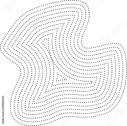 Freeform organic blob with irregular curves outlined in smooth concentric dotted lines.