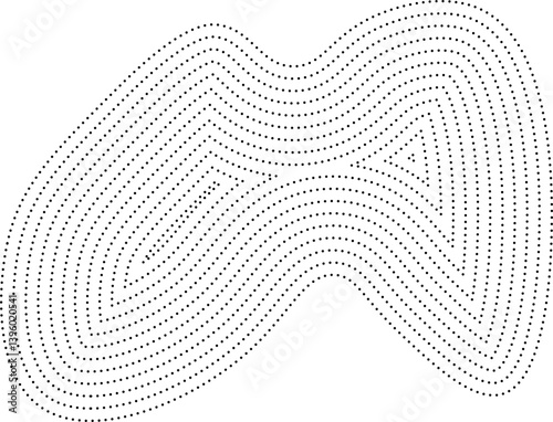 Minimalistic blob shape composed of dotted concentric outlines and a fluid freeform layout.