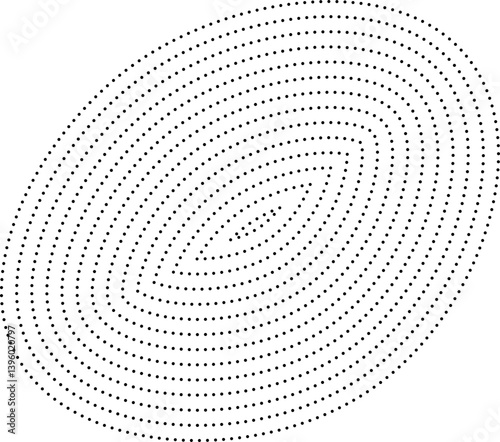 Blob inspired by amoeba form with rounded edges and concentric dotted lines creating topographic rhythm.