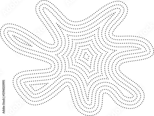 Blob shape with dotted concentric lines arranged in a scattered flowing pattern with organic splat-like contours.