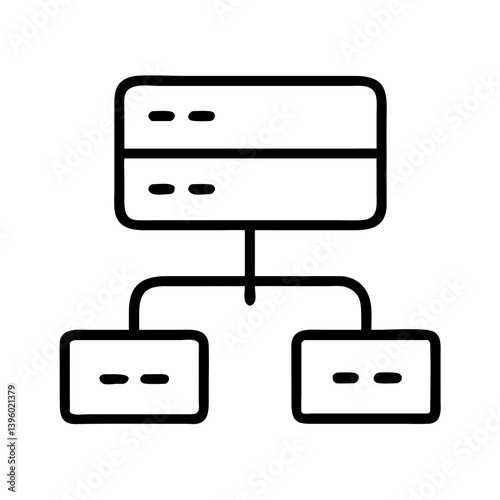 Black outline icon of hierarchical structure or database schema with connected blocks, minimal symbol for server architecture, data management or digital organization system