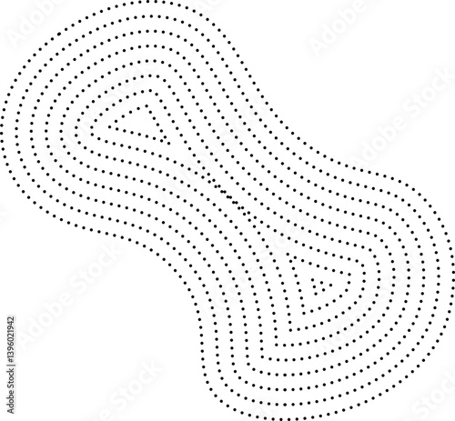 Irregular blob shape with layered concentric dotted lines forming a smooth organic silhouette.
