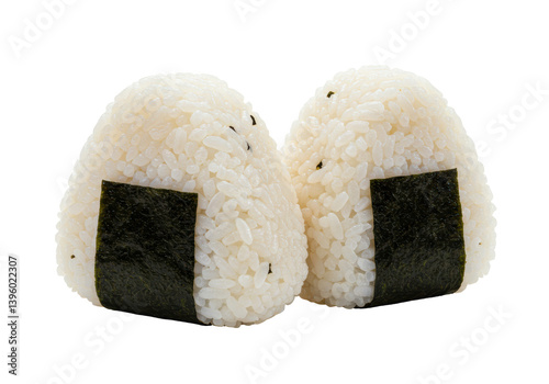 Isolated Pair of Japanese Rice Balls (Onigiri) Wrapped in Nori