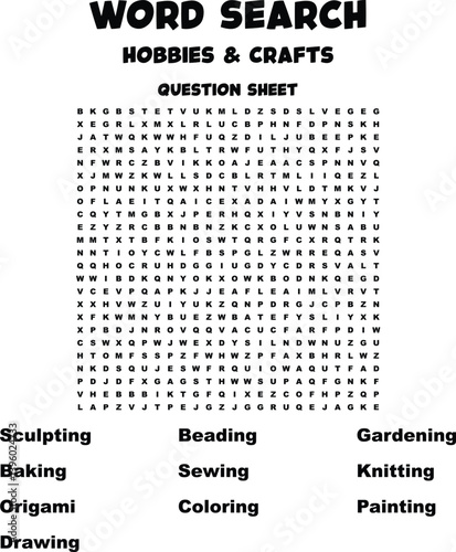 Hobbies and Crafts Word Search Puzzle Question Sheet Activity