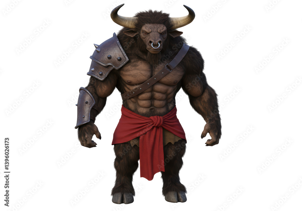 Isolated Minotaur Warrior with Shoulder Armor and Cloth Wrap Isolated Minotaur Warrior with Shoulder Armor and Cloth Wrap