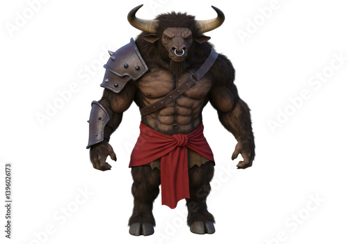Isolated Minotaur Warrior with Shoulder Armor and Cloth Wrap