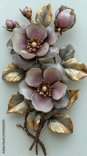 Artistic plum bouquet with golden textures high resolution photo