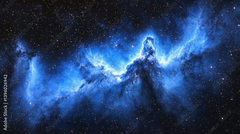 Obraz premium Vibrant blue nebula stretches across a dark, star-studded cosmos