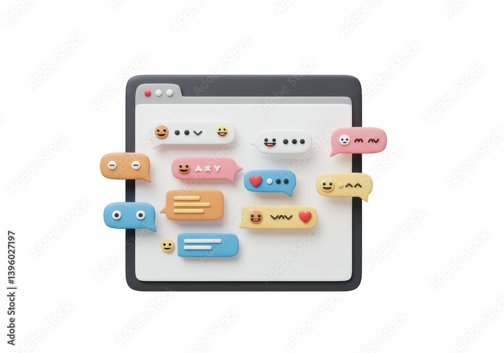 Isolated 3D Render of Chat Bubbles on Browser Window Interface Isolated 3D Render of Chat Bubbles on Browser Window Interface