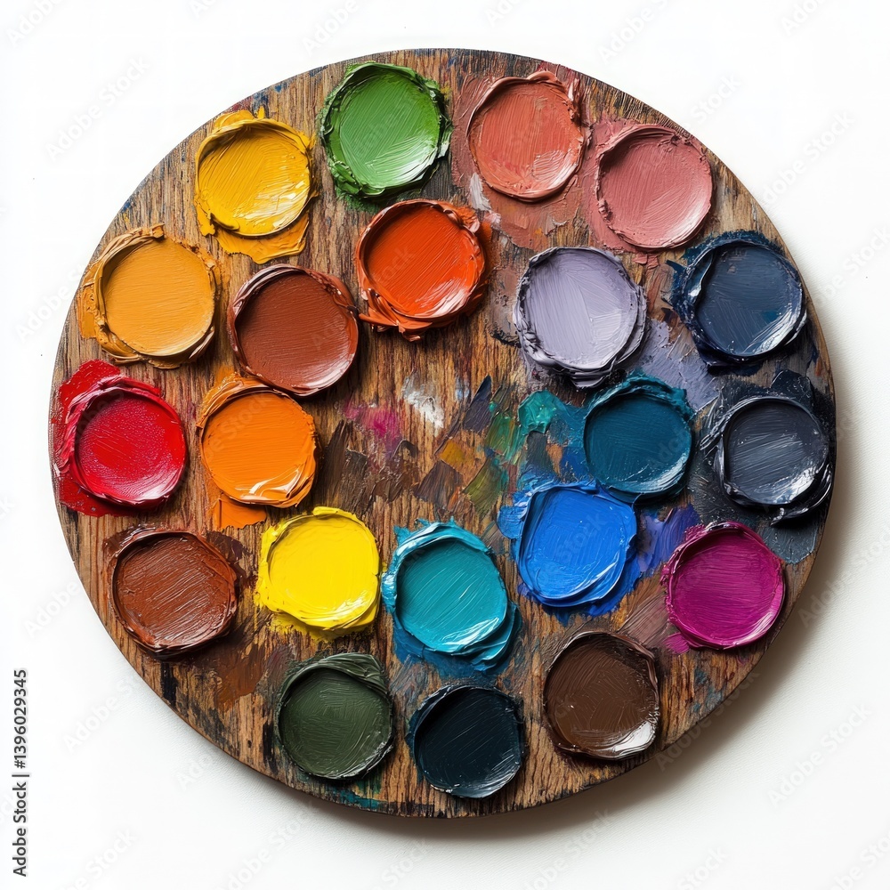 A paint palette with basic colors, isolated on white background A paint palette with basic colors, isolated on white background