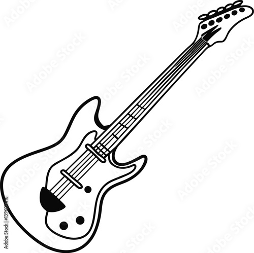 guitar vector illustration with music instruments in black and red, showcasing stringed instruments for rock, jazz, blues, metal performances