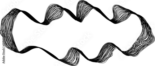 Abstract blob-shaped frame with unique textured line patterns in a loose circular shape with motion and flow.