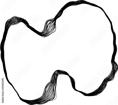 Thin fluid lines compose a minimal abstract outline in a loose circular frame with motion and organic flow.