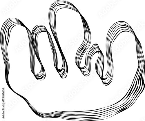 Irregular circular outline featuring organic protrusions and flowing textured lines creating dynamic movement and visual interest.