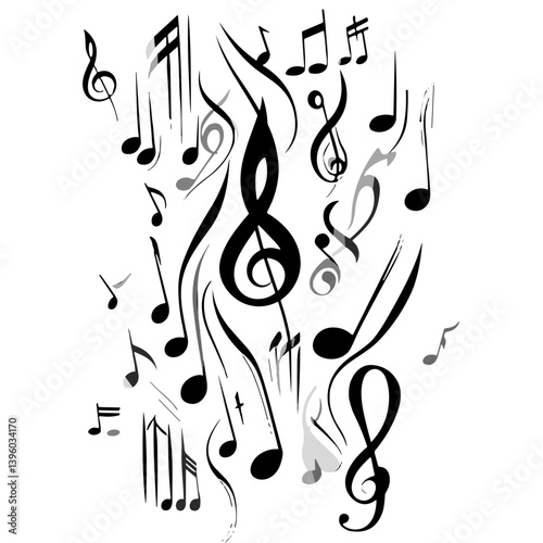 Musical notes design, artistic style, black and white colors, decorative concept
