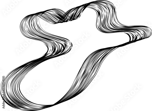 Irregular circular frame with flowing curves and textured lines creating an uneven organic form with fluid motion and open center.