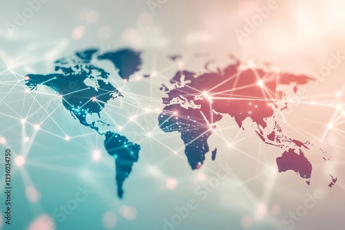 Abstract global network with world map and connection lines for digital technology design