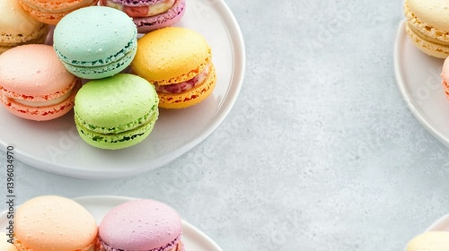   A colorful white plate adorned with an array of macaroni and cheese