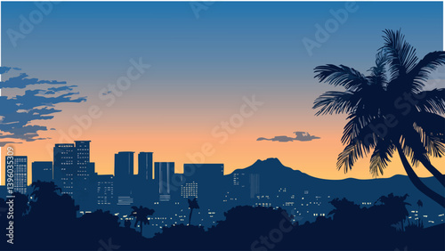 Hawaii Skyline at Sunset.eps