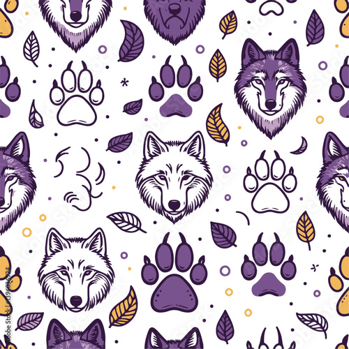 Seamless pattern of cute cats and animals including birds, kittens, and other pets in a fun and playful cartoon style