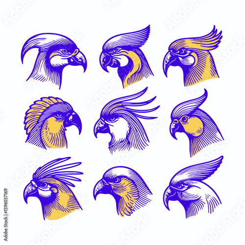 Colorful Eagle bird's Set Vector Illustration with Underwater Theme