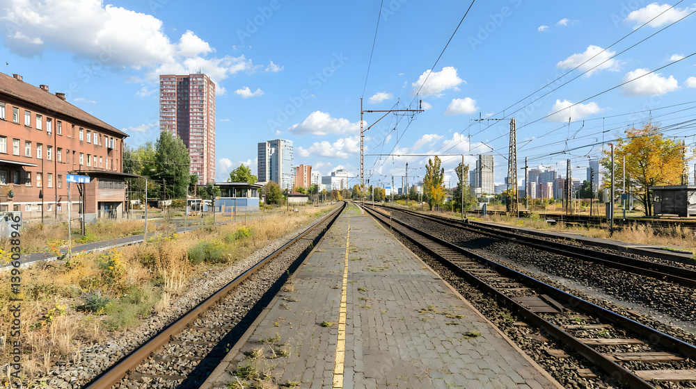 Urban Railroad Tracks Under Sunny Daylight Urban Railroad Tracks Under Sunny Daylight