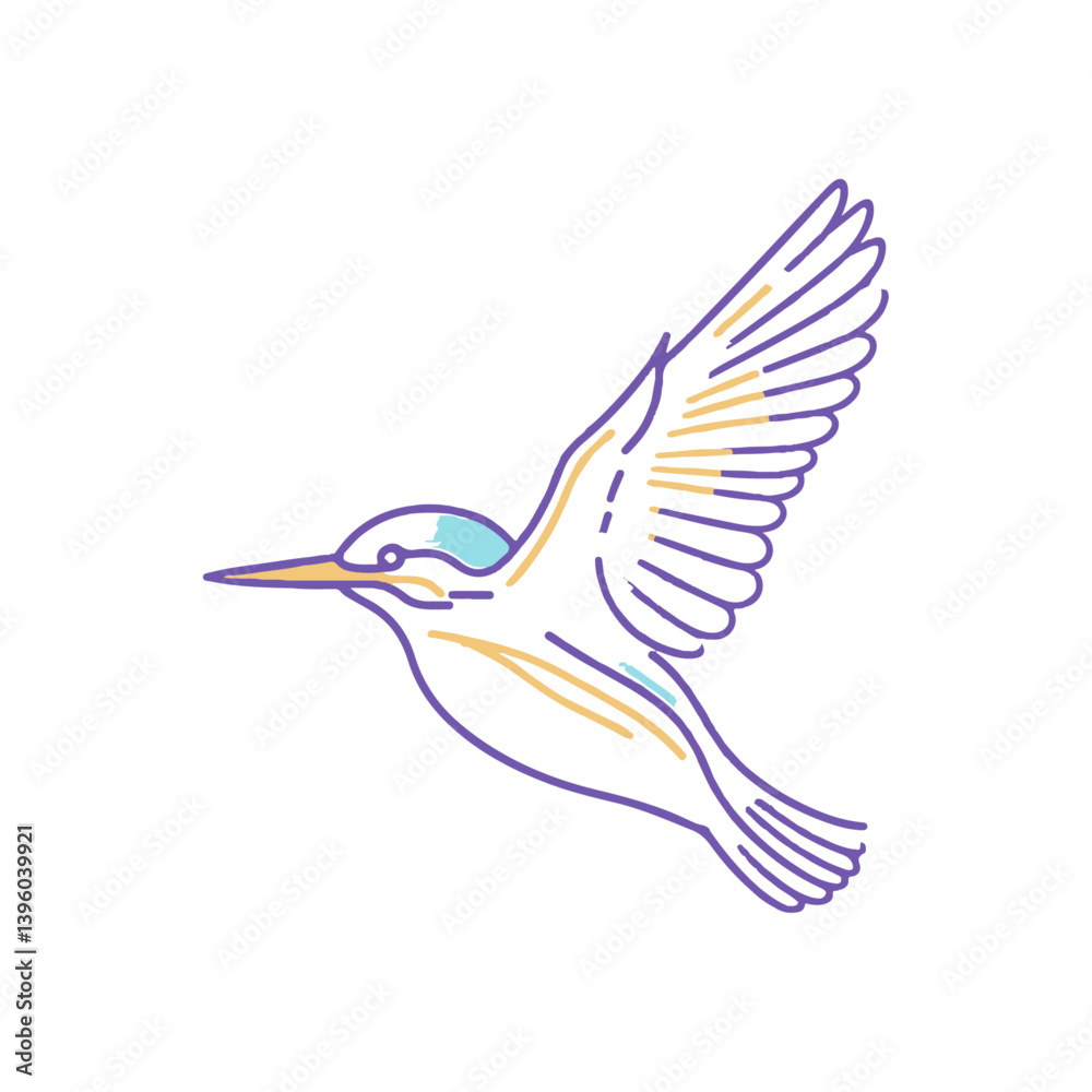 Illustration of a hummingbird in flight on a white background perched on a branch with delicate feathers and a graceful beak Illustration of a hummingbird in flight on a white background perched on a branch with delicate feathers and a graceful beak