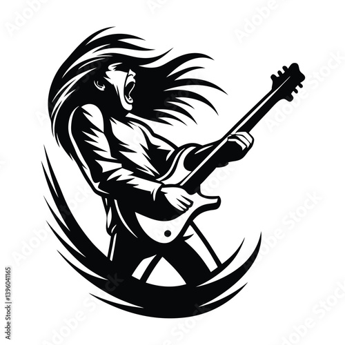 Silhouette Musician Guitarist in Suit, Dramatic Lighting, Energetic Pose, Stage Ready