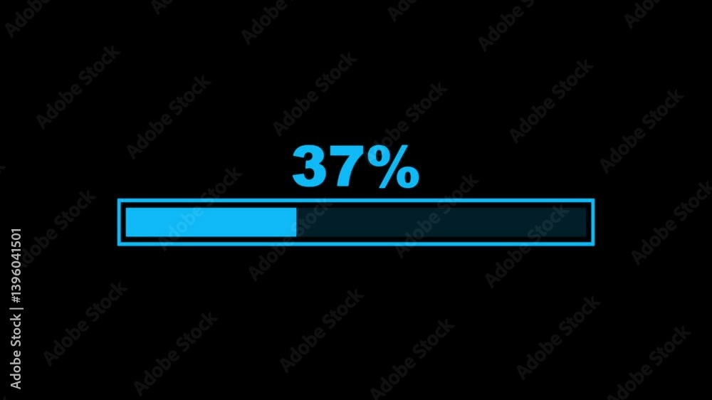 Abstract Loading Progress Bar from 0 to 37% stuck. HUD Futuristic progress loading bar animation. Futuristic progress loading bar 