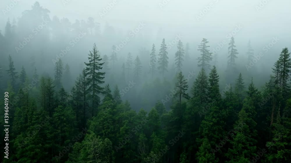 A misty forest landscape shrouded in fog, creating a serene and tranquil atmosphere. A misty forest landscape shrouded in fog, creating a serene and tranquil atmosphere.