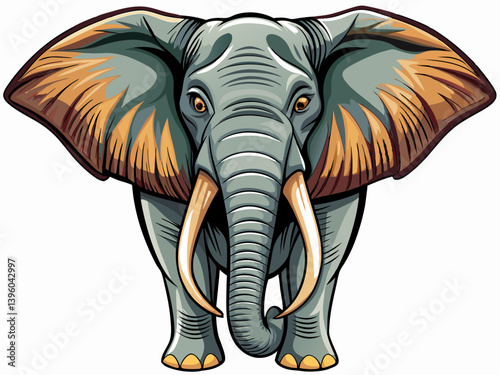 A vector illustration of a giant African elephant with large ears, isolated on a white background