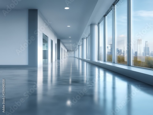 Wallpaper Mural Spacious Modern Corridor with City View Torontodigital.ca