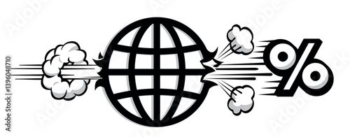 World Trade War Tariffs pierce through the globe. Vector concept of import taxation template on transparent background