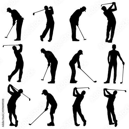 A set of silhouettes of people playing golf for golf day