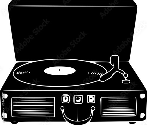 simple classic black vinyl music lp record player turntable symbol vector isolated on transparent background
