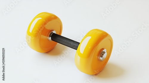 On a white background, yellow 4kg dumbbells, ideal for building muscle. photo