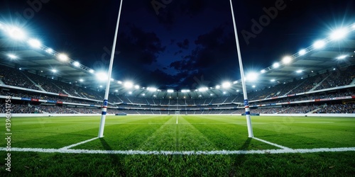 Obraz na płótnie a rugby stadium at night with lights on w salonie